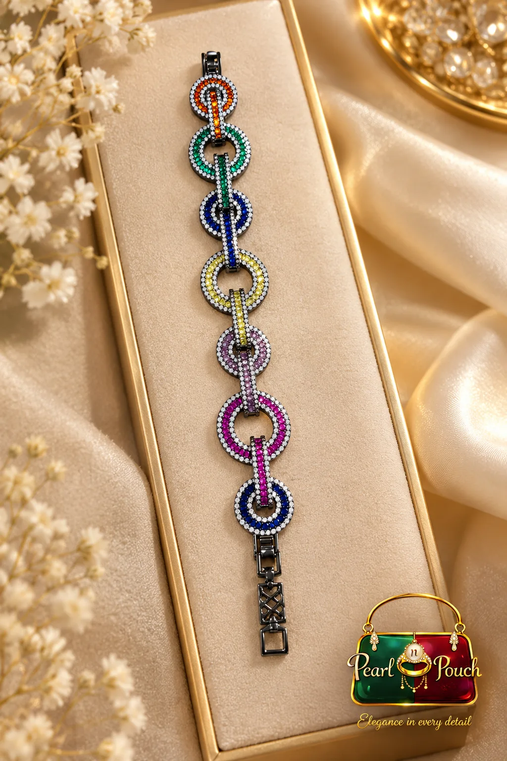 Multicolor Zirconia Diamond-Style Adjustable Bracelet for Women (5)