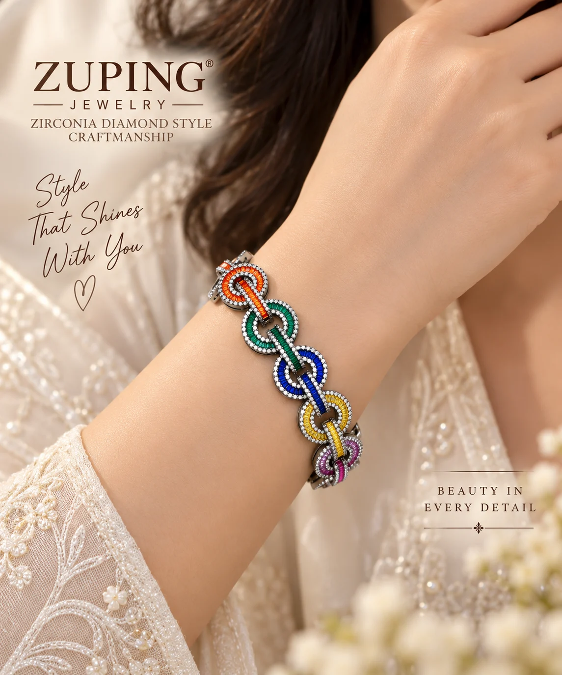 Multicolor Zirconia Diamond-Style Adjustable Bracelet for Women (6)