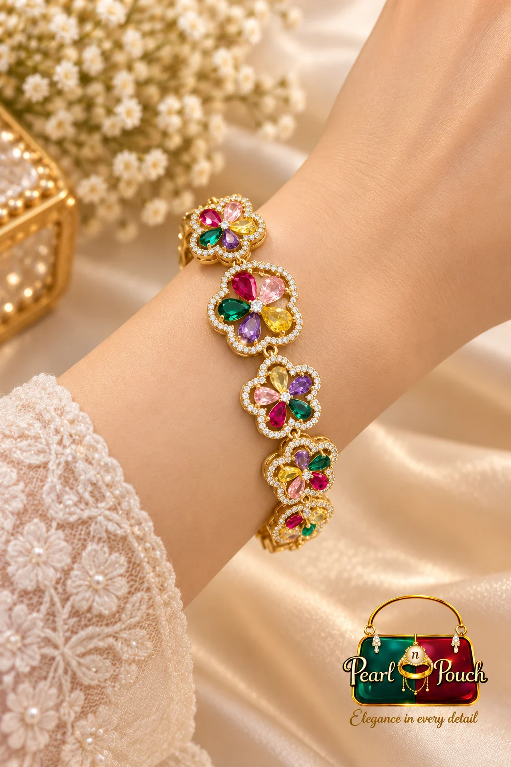 Premium 18K Gold Plated Multicolour Floral Bracelet (1)