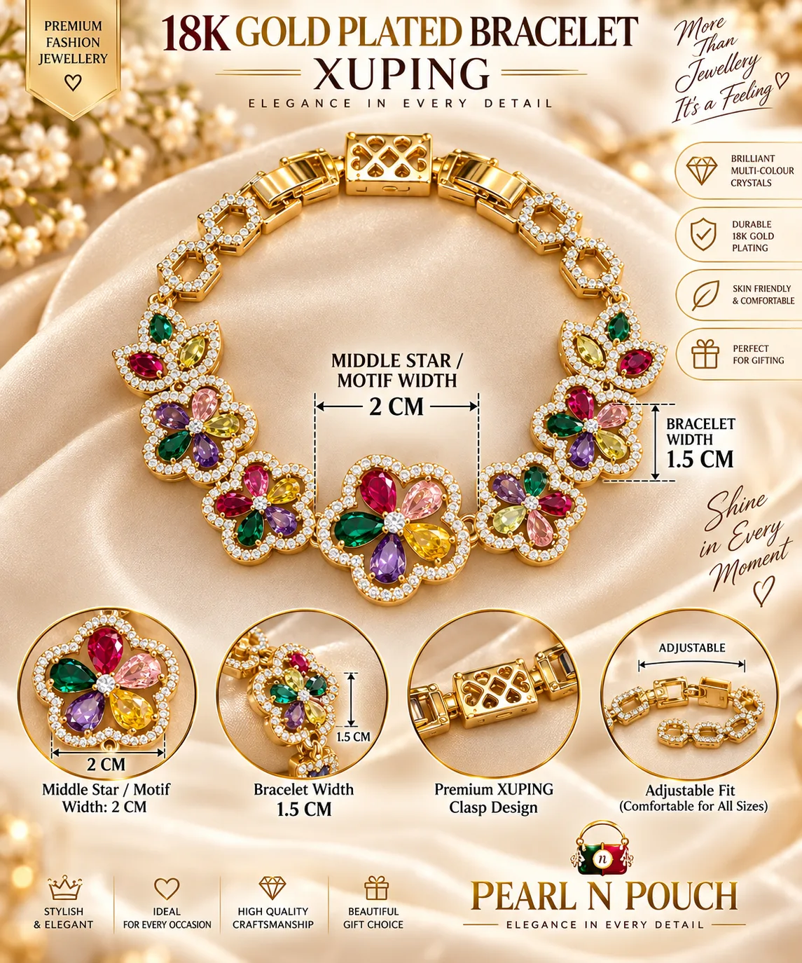 Premium 18K Gold Plated Multicolour Floral Bracelet (2)