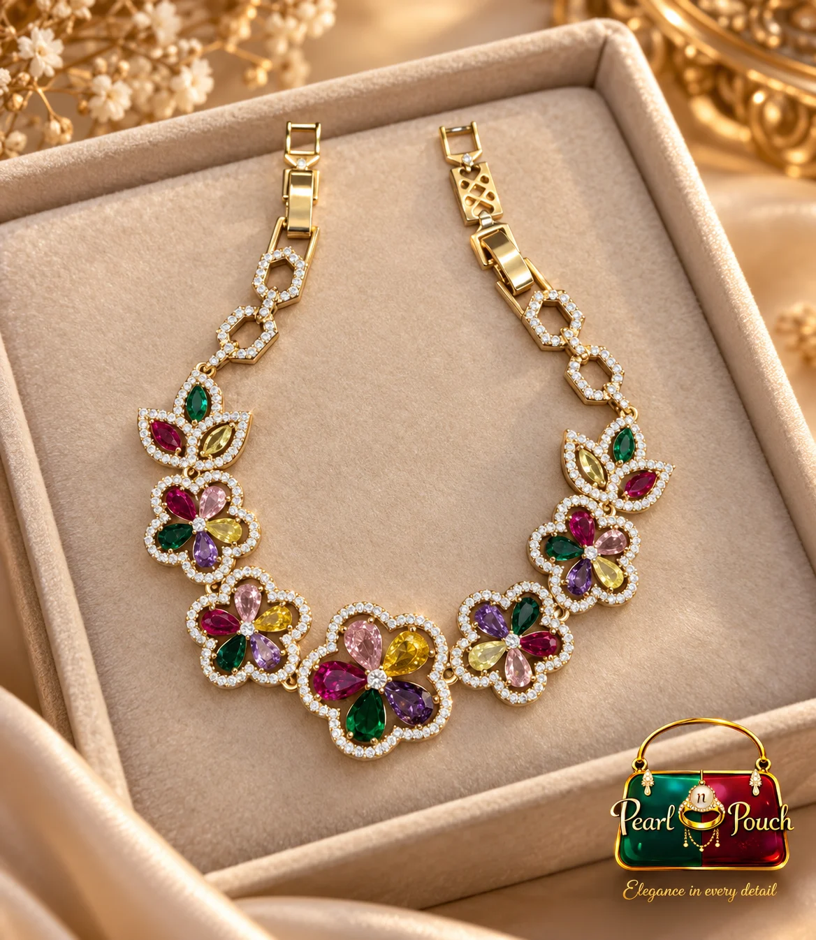 Premium 18K Gold Plated Multicolour Floral Bracelet (3)