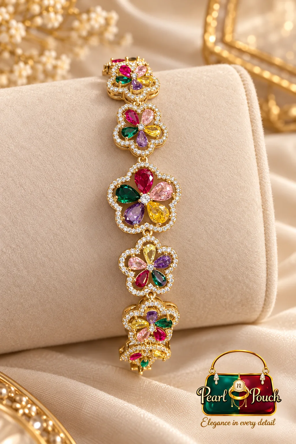 Premium 18K Gold Plated Multicolour Floral Bracelet (4)