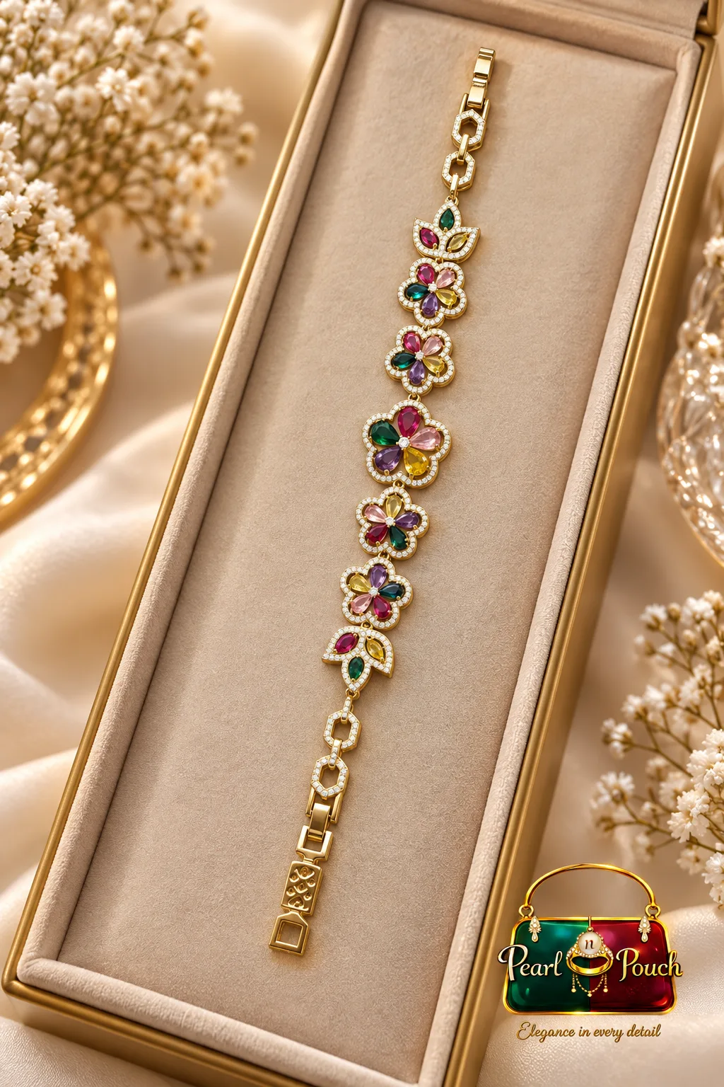 Premium 18K Gold Plated Multicolour Floral Bracelet (5)