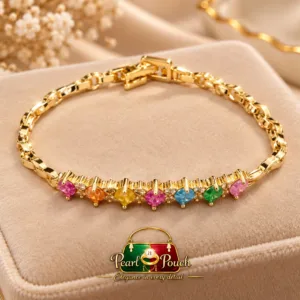 Premium 18K Gold Plated Zirconia Bracelet in Free Size with multicolour stones and diamond style craftsmanship