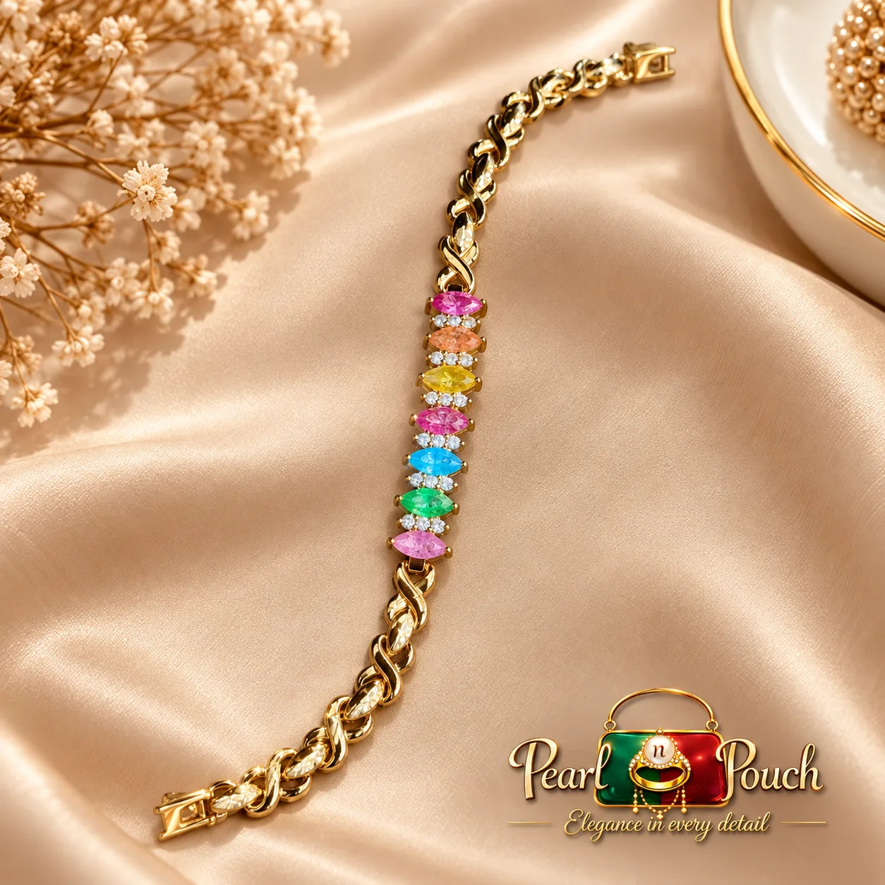 Premium 18K Gold Plated Multicolour Zirconia Bracelet – Free Size (3)