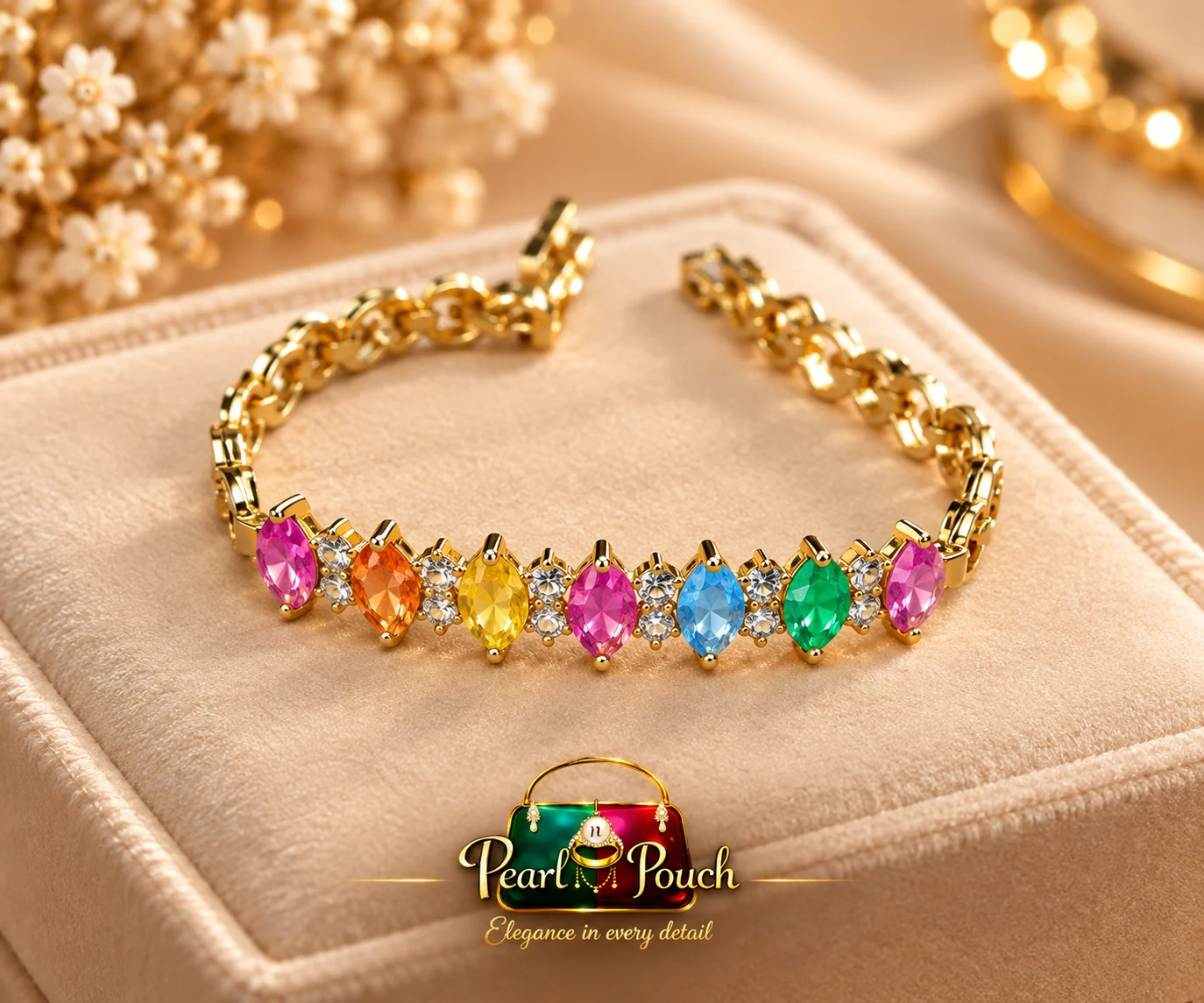 Premium 18K Gold Plated Multicolour Zirconia Bracelet – Free Size (5)