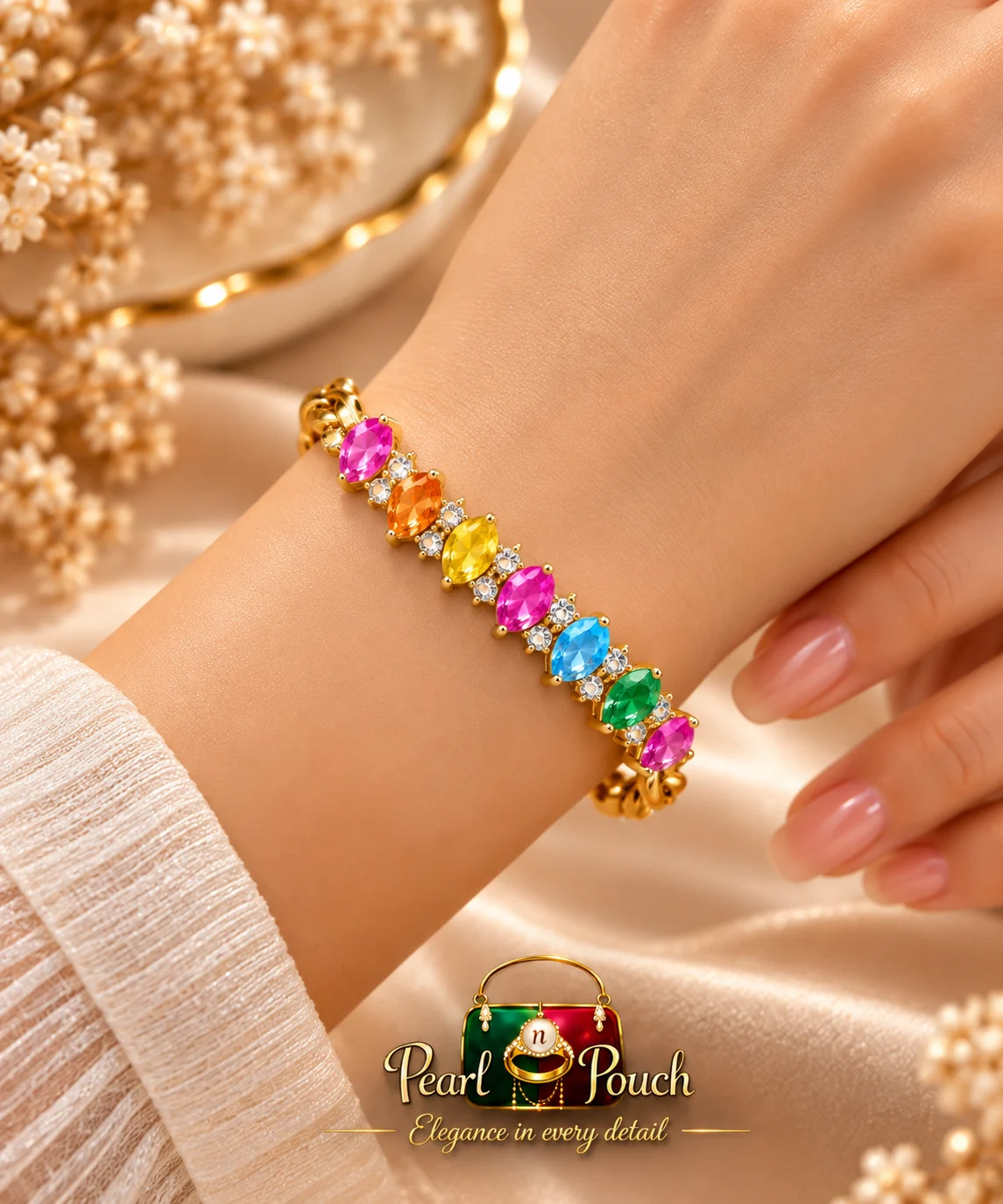 Premium 18K Gold Plated Multicolour Zirconia Bracelet – Free Size (6)