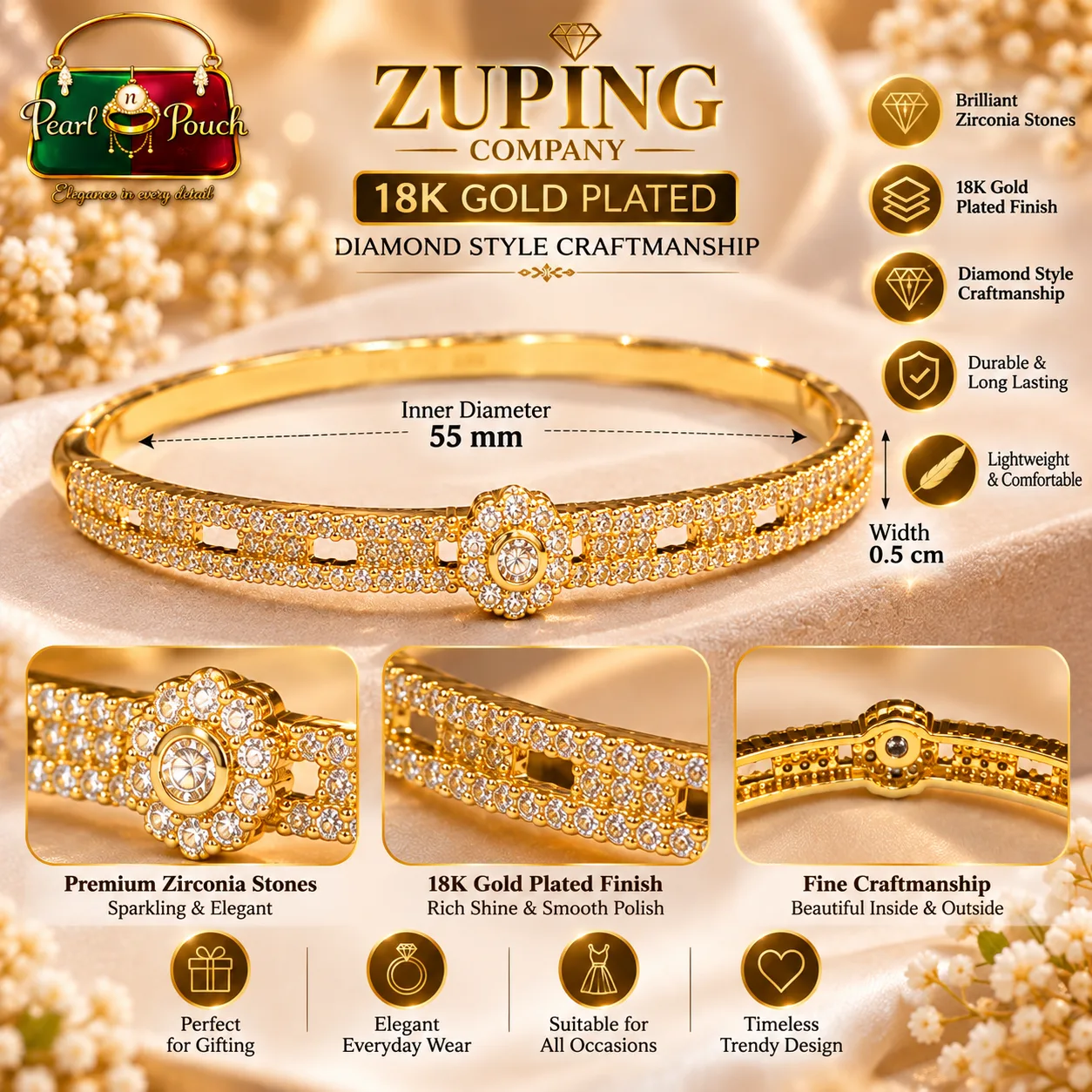Premium 18K Gold Plated Zirconia Bangle by Zuping (1)