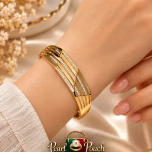 Premium 18K Gold Plated Zirconia Bangle by Zuping with sparkling zirconia detailing and geometric diamond style craftsmanship