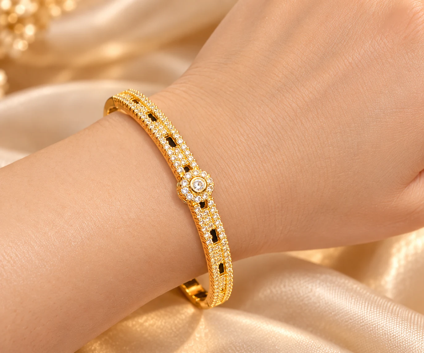 Premium 18K Gold Plated Zirconia Bangle by Zuping (2)
