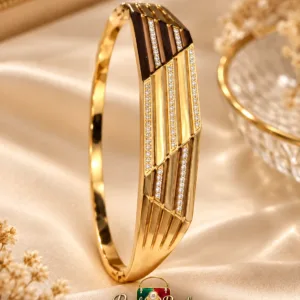 Premium 18K Gold Plated Zirconia Bangle by Zuping with sparkling zirconia detailing and geometric diamond style craftsmanship