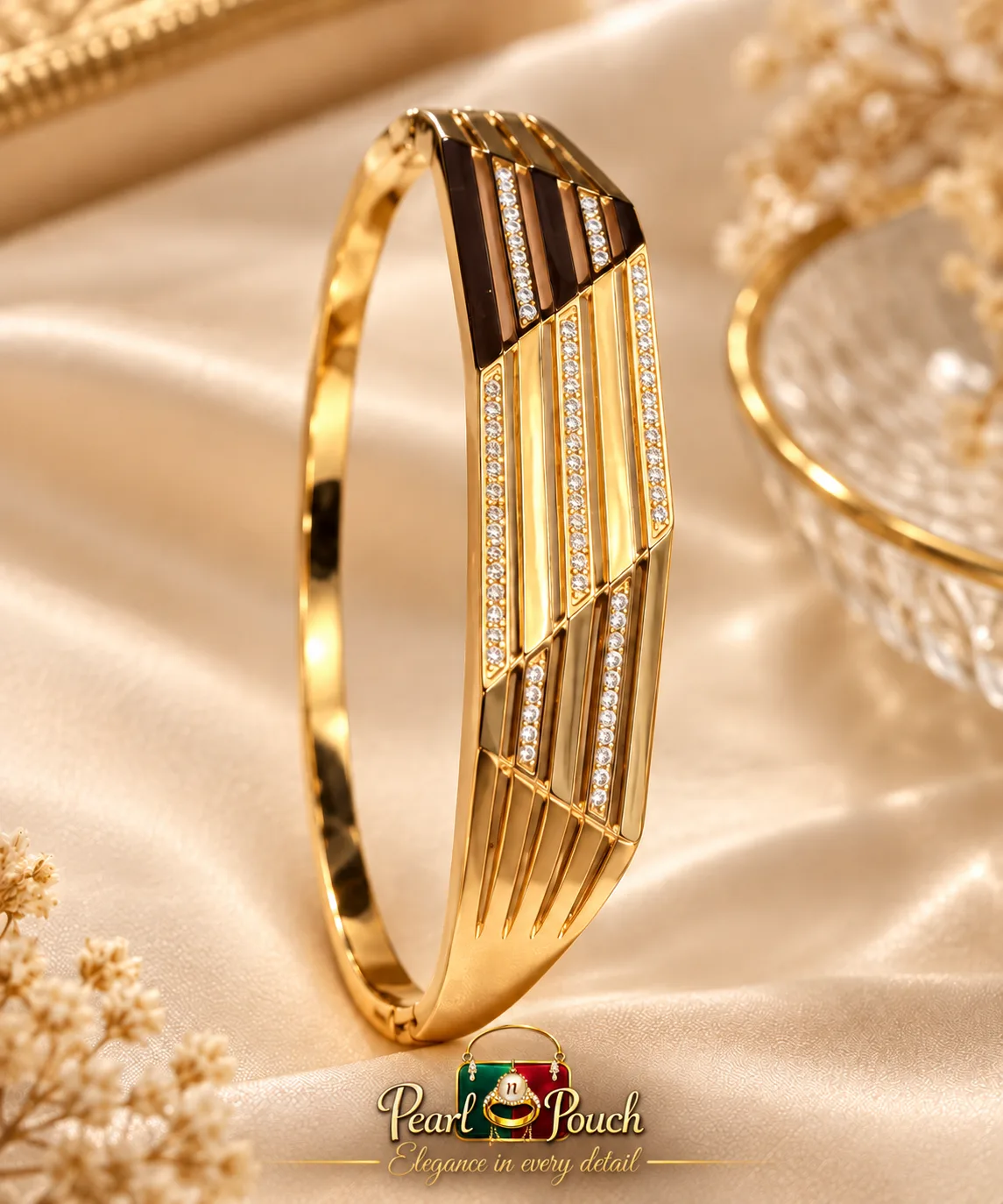 Premium 18K Gold Plated Zirconia Bangle by Zuping with sparkling zirconia detailing and geometric diamond style craftsmanship