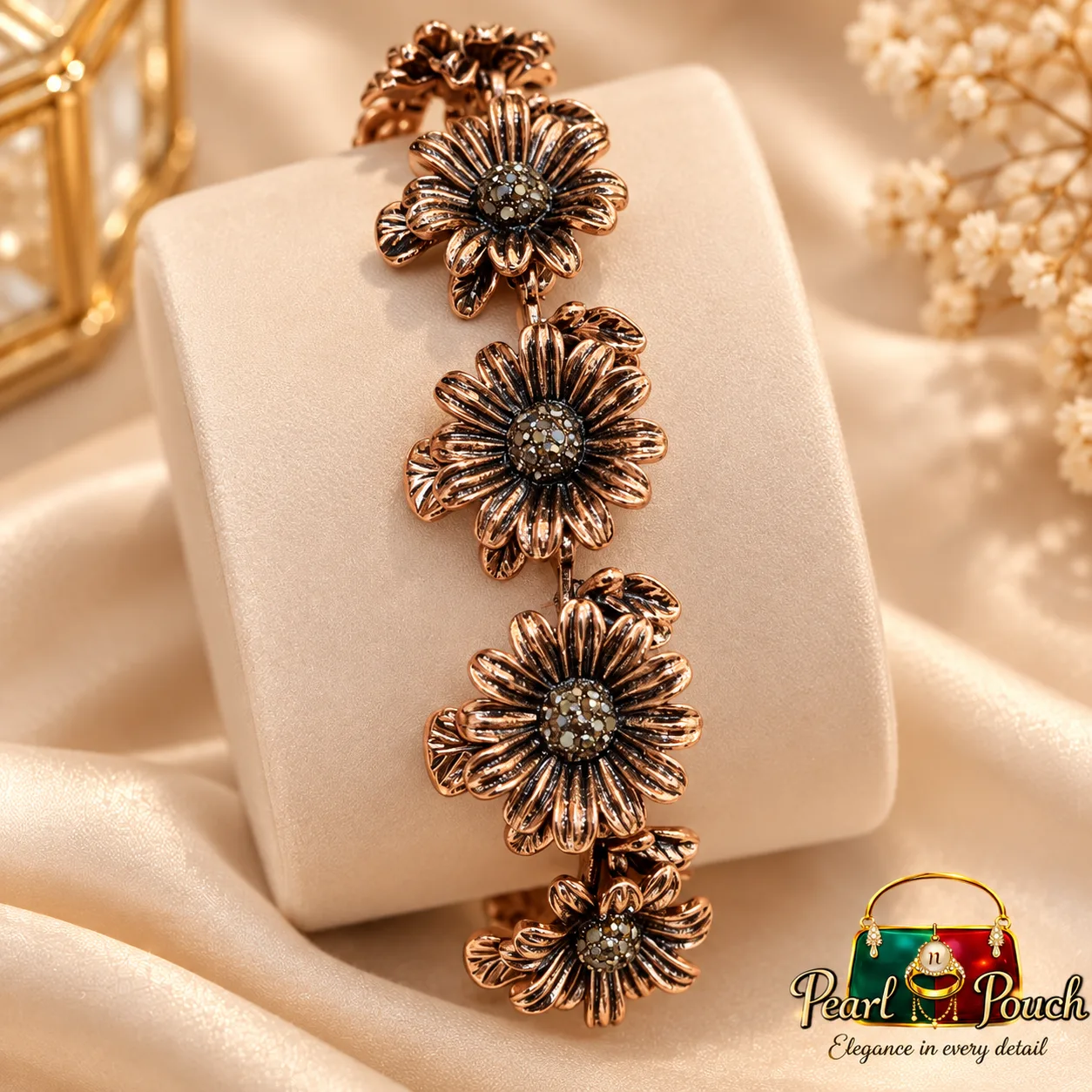 Premium Antique Copper Floral Zirconia Bracelet (1)