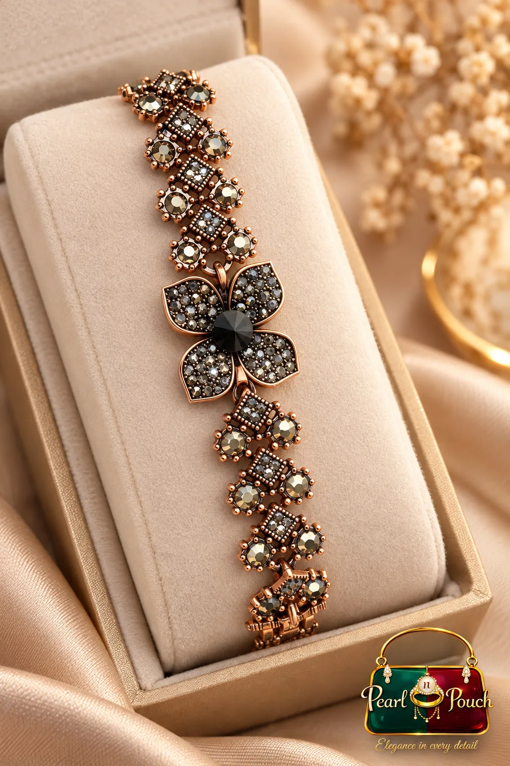 Premium Antique Copper Floral Zirconia Bracelet (2) Premium Antique Copper Floral Zirconia Bracelet for Women