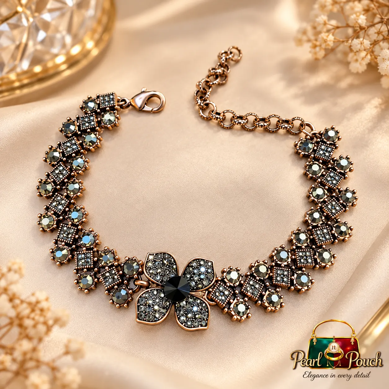 Premium Antique Copper Floral Zirconia Bracelet (4)