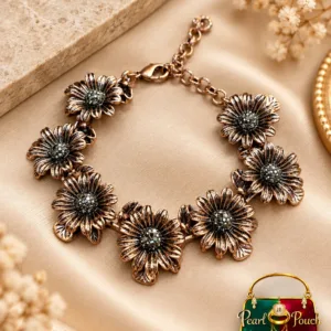 Premium Antique Copper Floral Zirconia Bracelet for Women