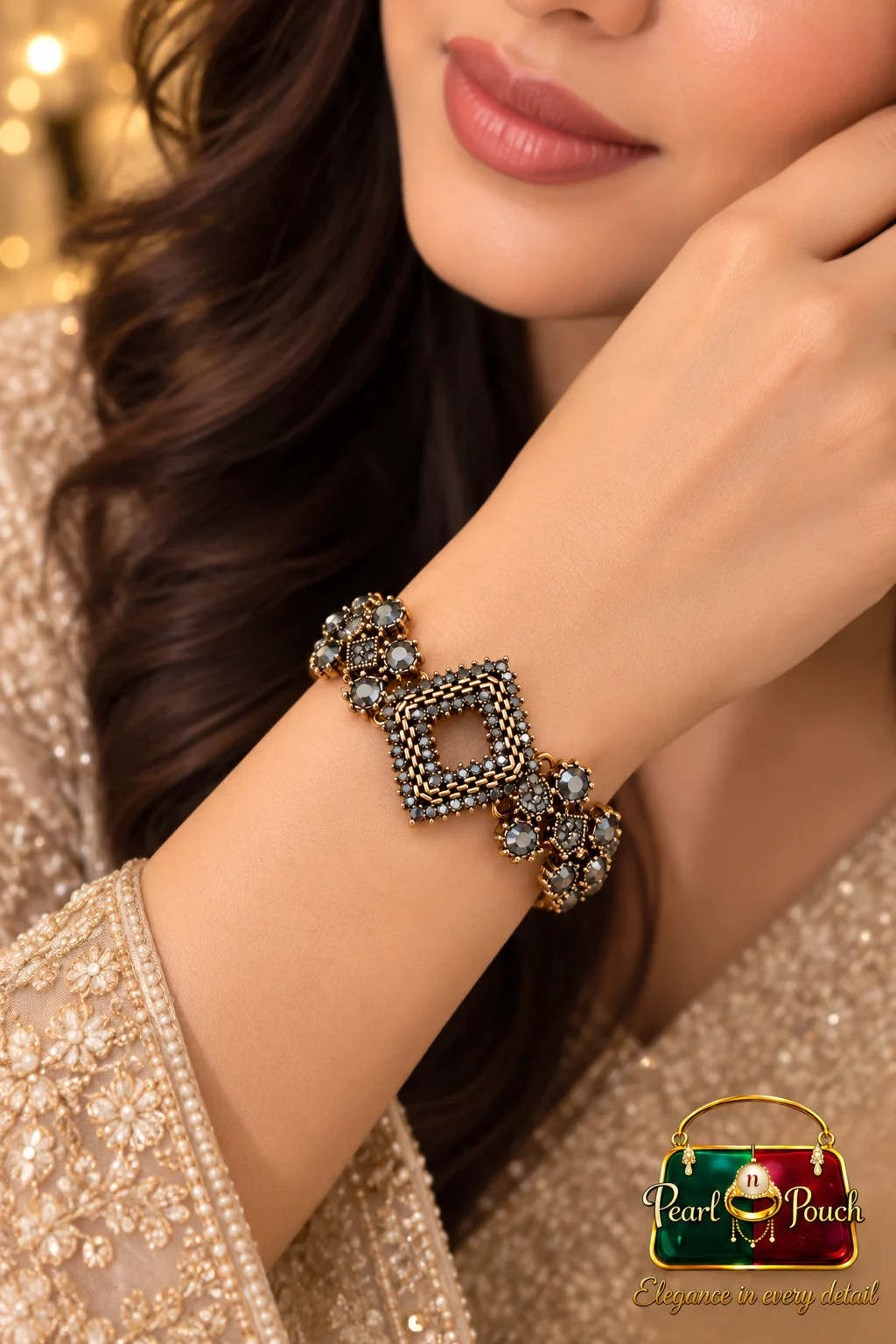 Premium Antique Copper Zirconia Geometric Bracelet (5)