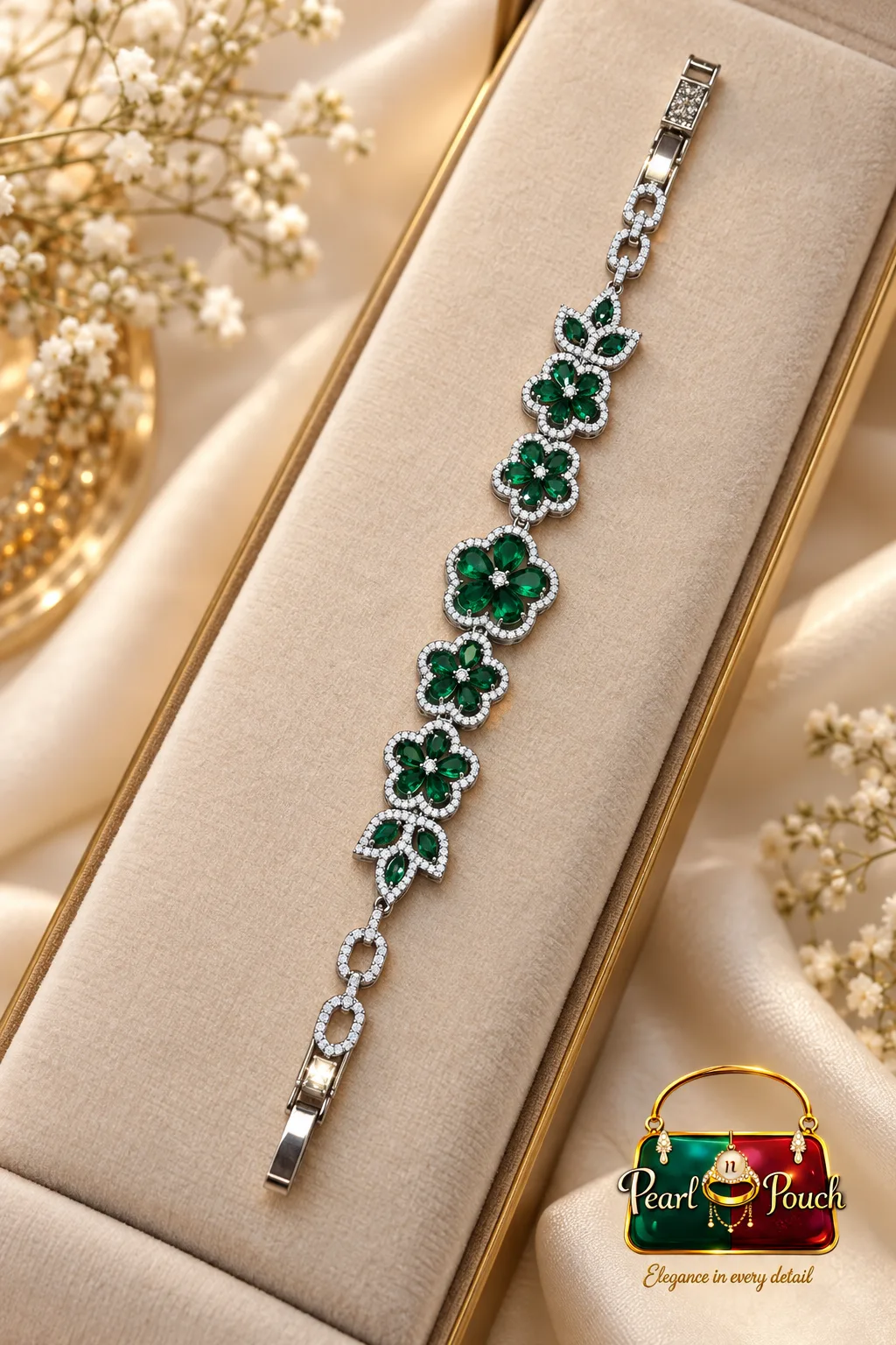 Premium Xuping Silver-Plated Green Crystal Floral Bracelet (4)