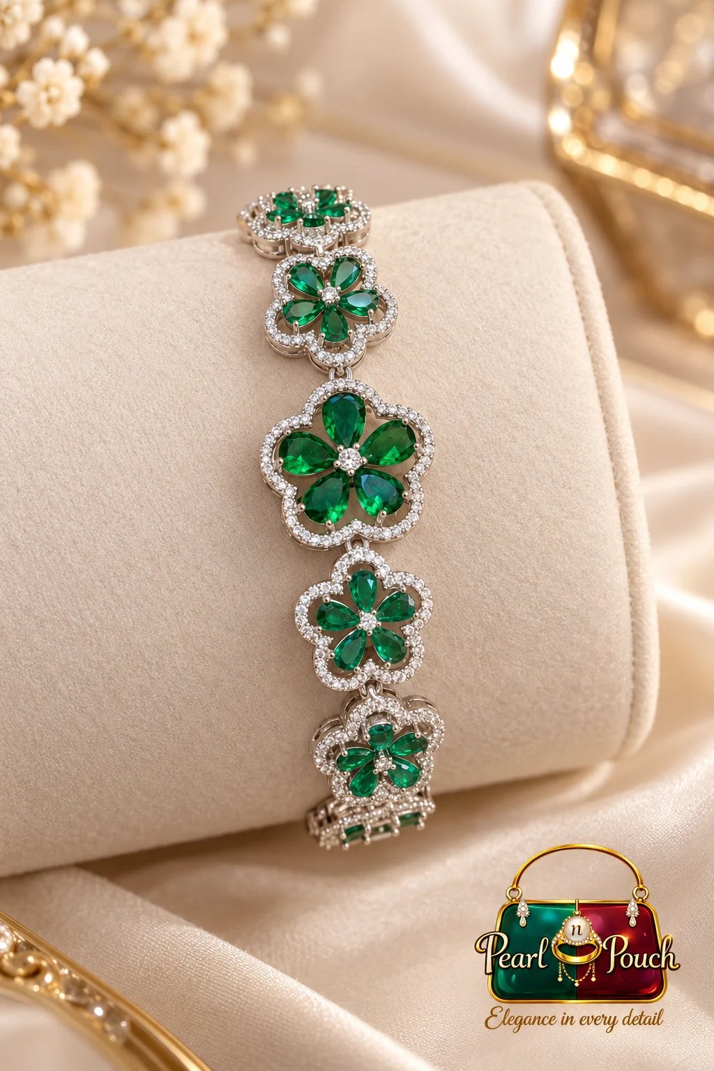 Premium Xuping Silver-Plated Green Crystal Floral Bracelet (7)