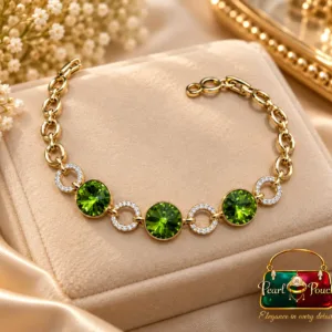 Premium 18K Gold Plated Zirconia Bracelet by ZUPING with 8 mm green stones