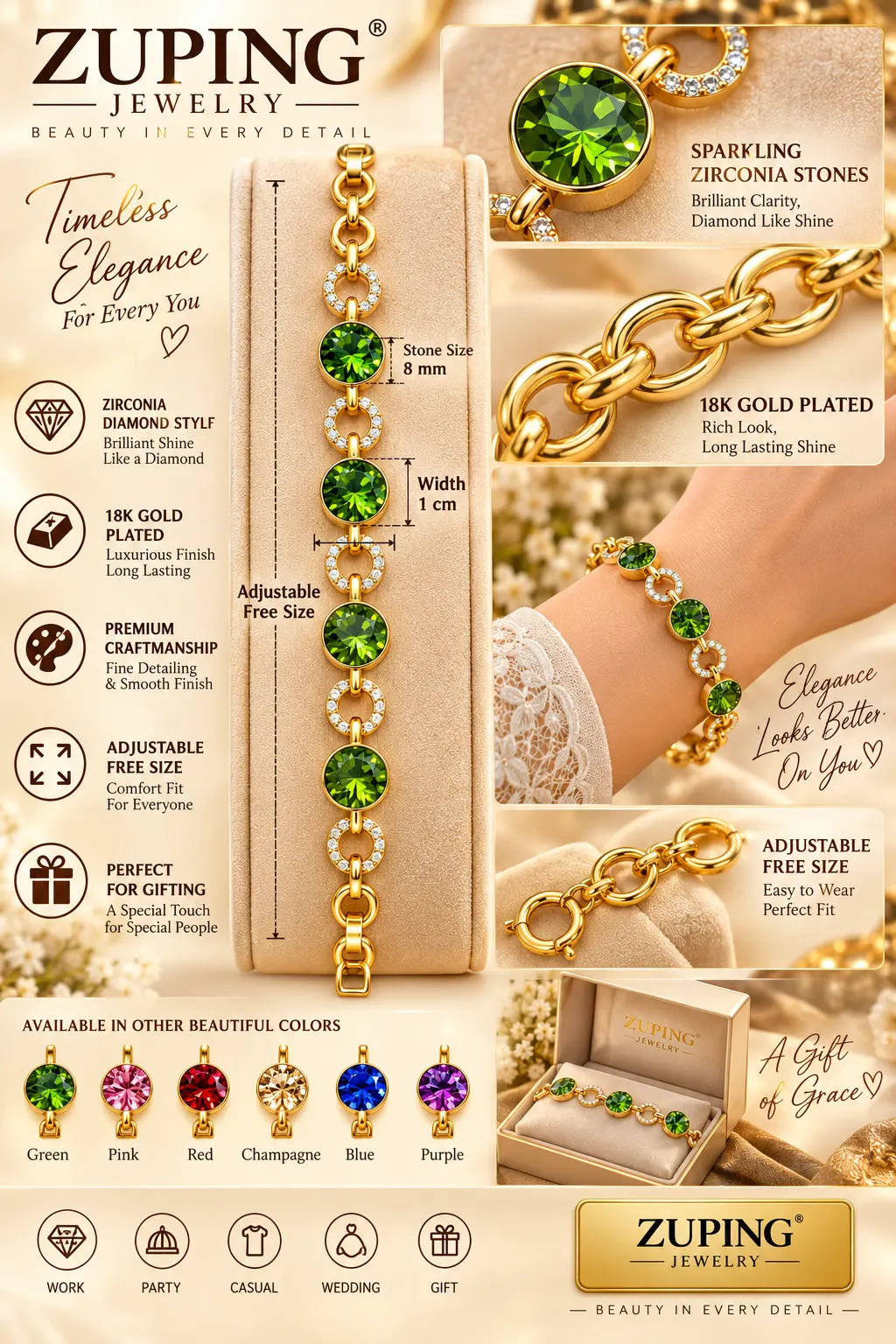 Premium ZUPING 18K Gold Plated Zirconia Bracelet (5)
