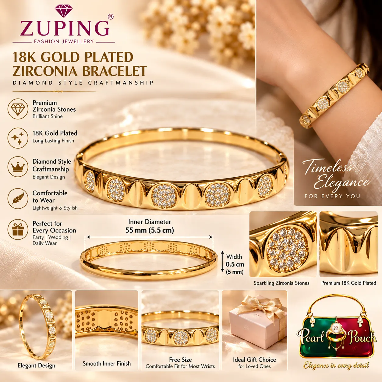 Premium Zuping 18K Gold Plated Zirconia Bangle (2)