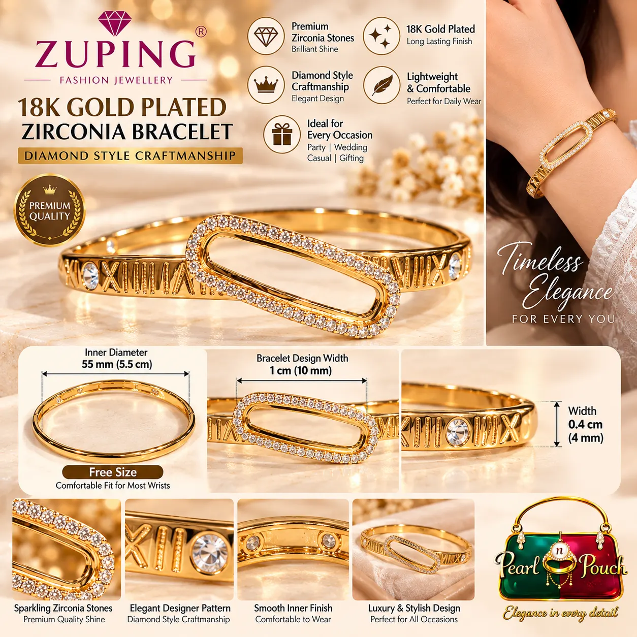Premium Zuping 18K Gold Plated Zirconia Bracelet (3)