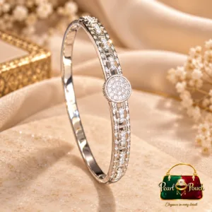 Premium Silver-Plated Zirconia Bracelet by Zuping with round zirconia centre detail and 55 mm inner diameter