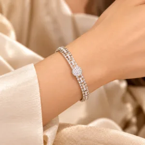 Premium Silver-Plated Zirconia Bracelet by Zuping with round zirconia centre detail and 55 mm inner diameter