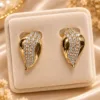 Premium 18K gold plated leaf earrings with sparkling clear stone detailing