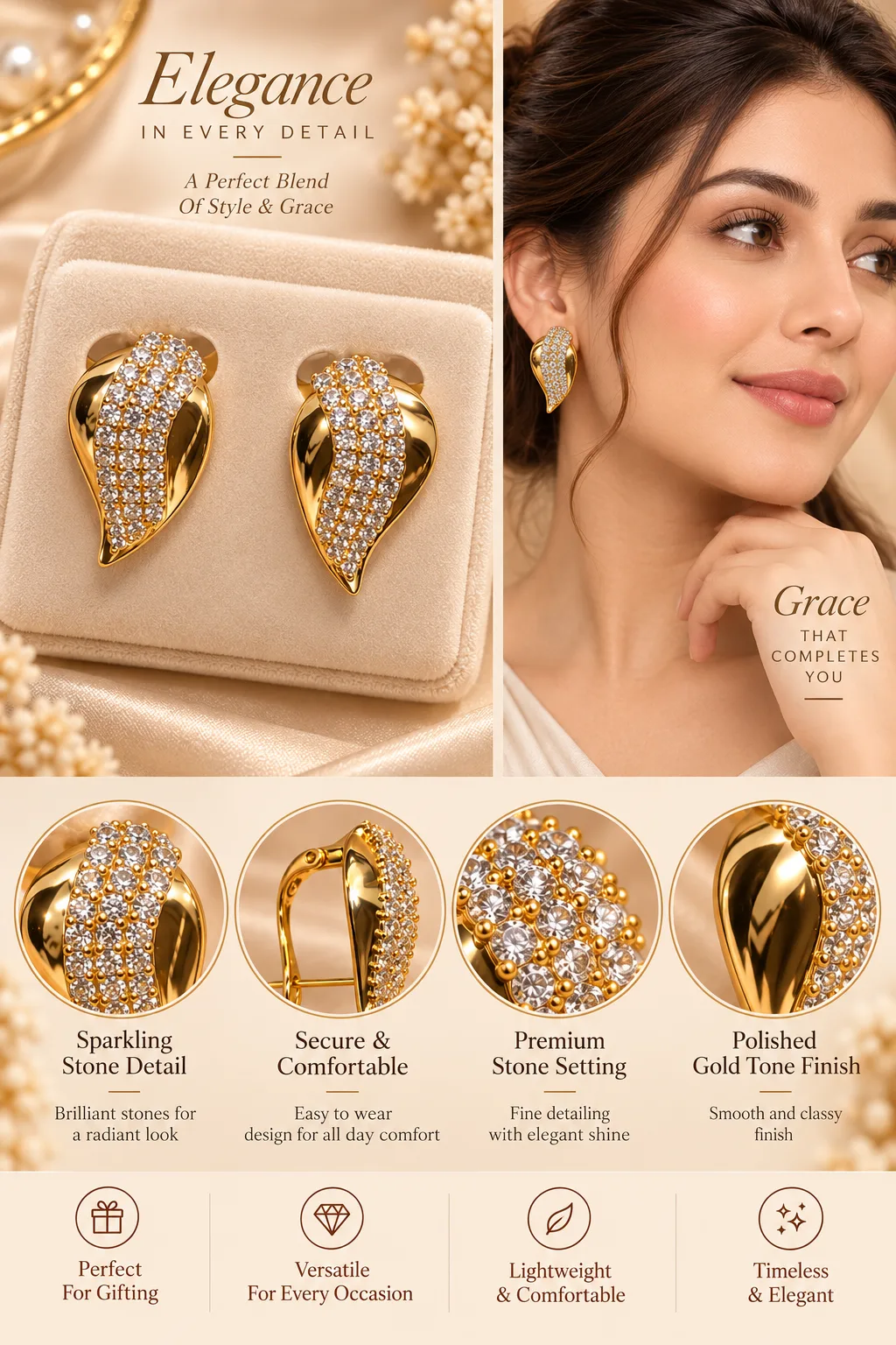 Radiant 18K Gold Plated Leaf Earrings (5)