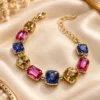 Exquisite 18K Gold Plated Zirconia Bracelet with colourful faceted stones