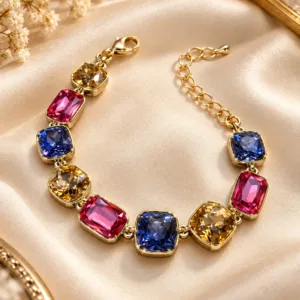 Exquisite 18K Gold Plated Zirconia Bracelet with colourful faceted stones
