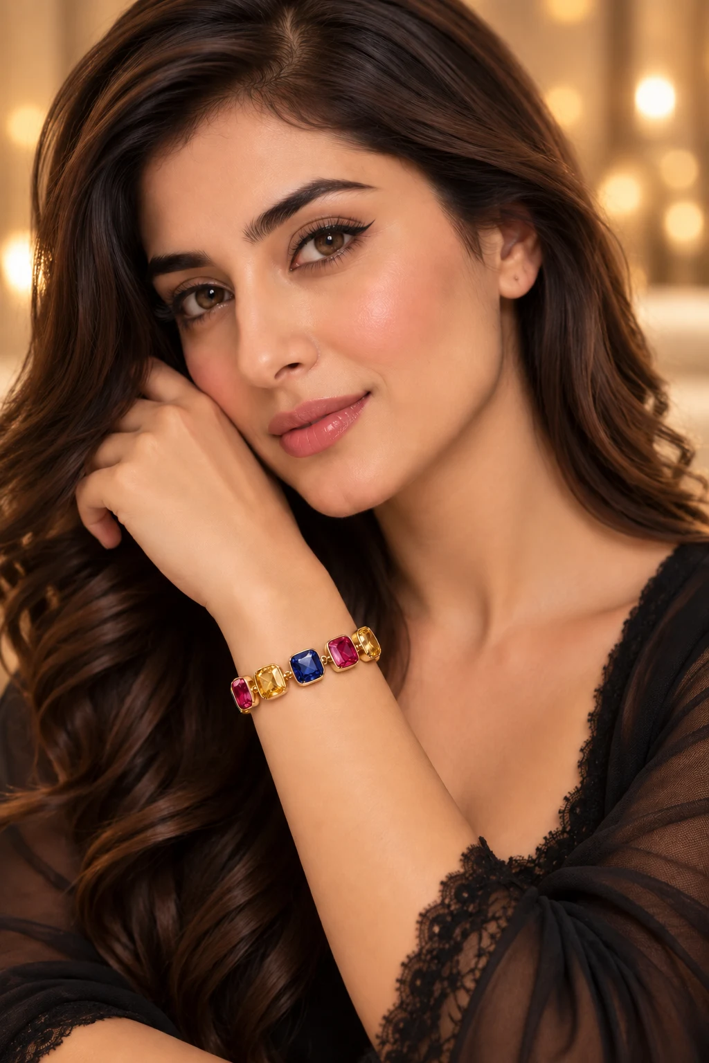 Radiant 18K Gold Plated Zirconia Colour Link Bracelet (2)