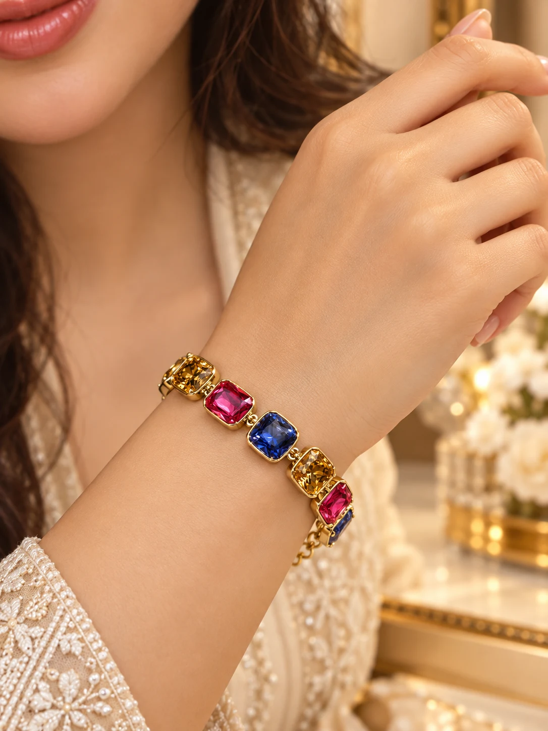Radiant 18K Gold Plated Zirconia Colour Link Bracelet (3)