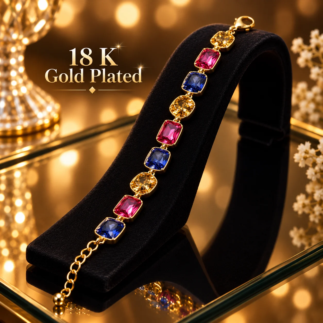 Radiant 18K Gold Plated Zirconia Colour Link Bracelet (5)