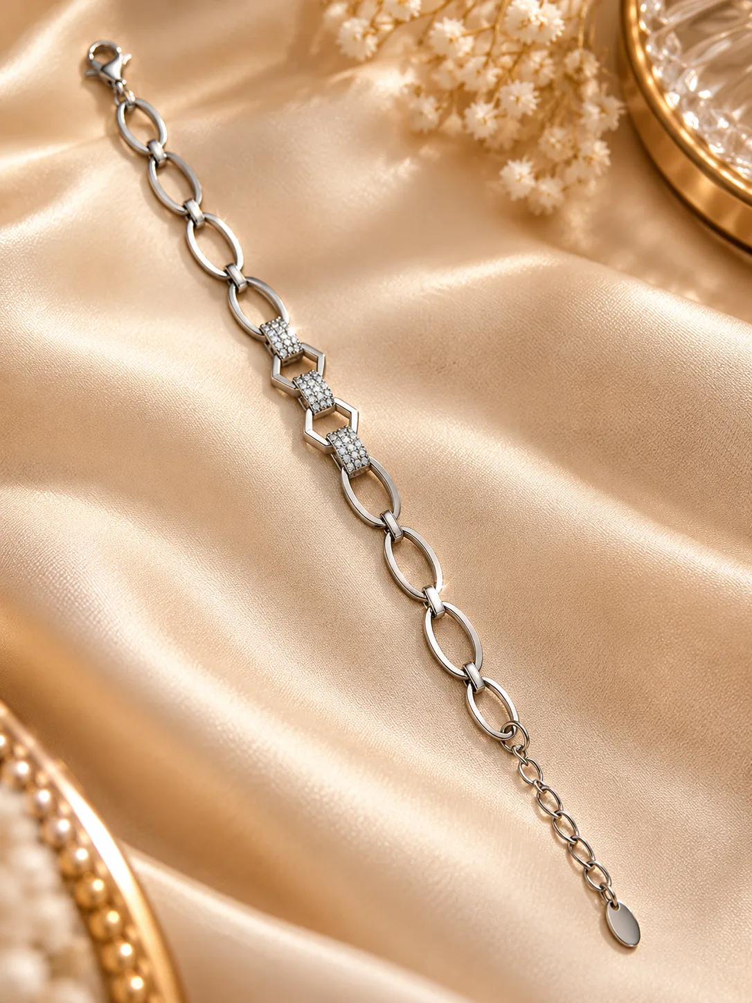 Radiant Silver Plated Zirconia Link Bracelet (2)