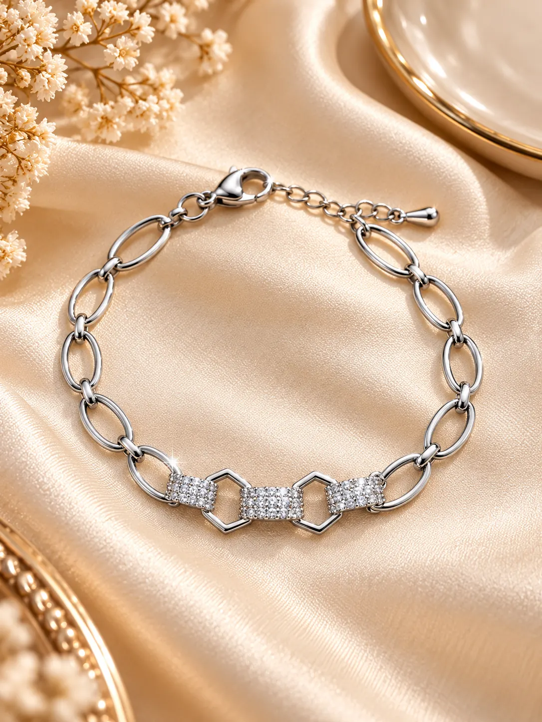 Radiant Silver Plated Zirconia Link Bracelet (3)