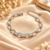 Exquisite Silver Plated Zirconia Bracelet with geometric links and sparkling centre details