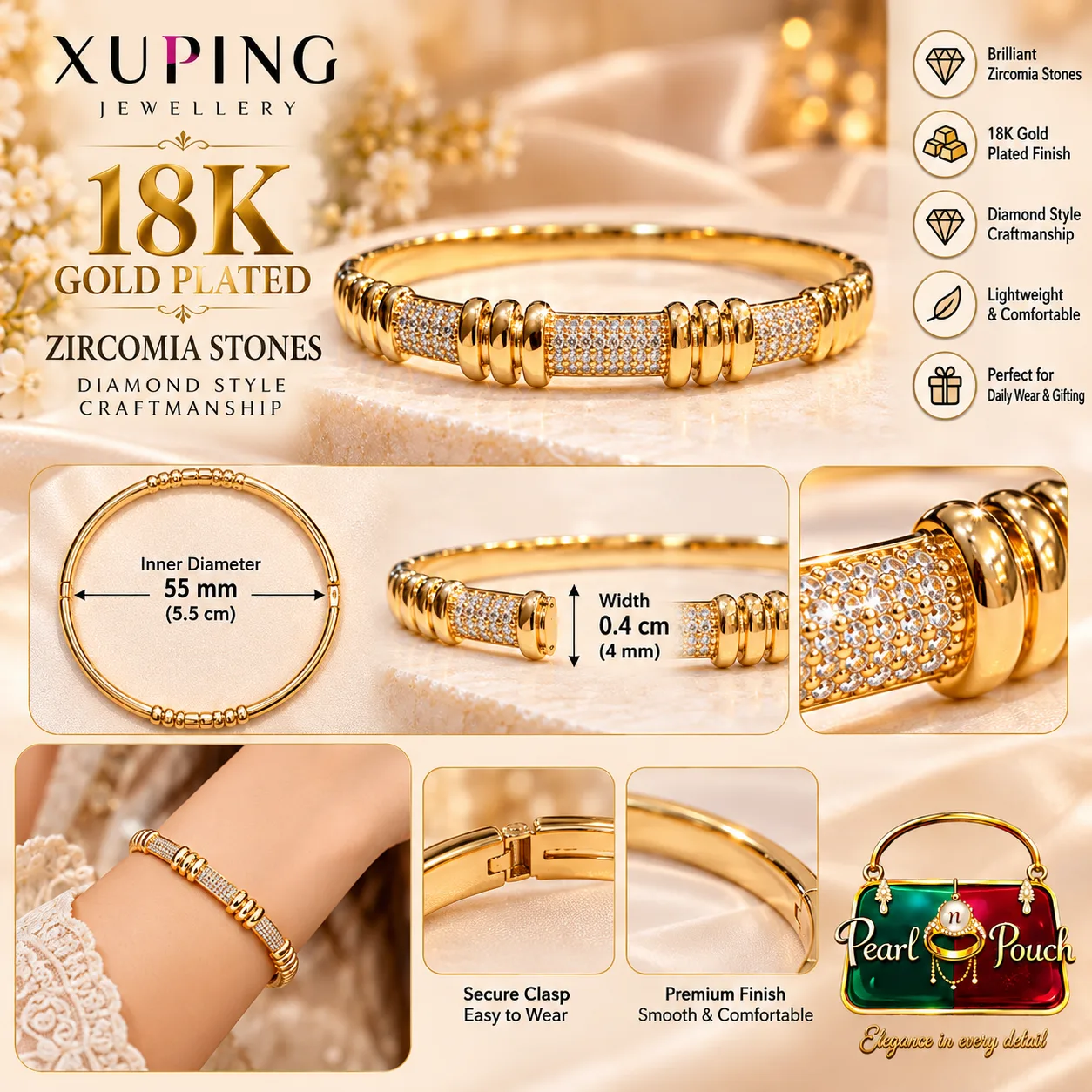 Radiant Xuping Zirconia Bracelet with 18K Gold Plated Finish (2)