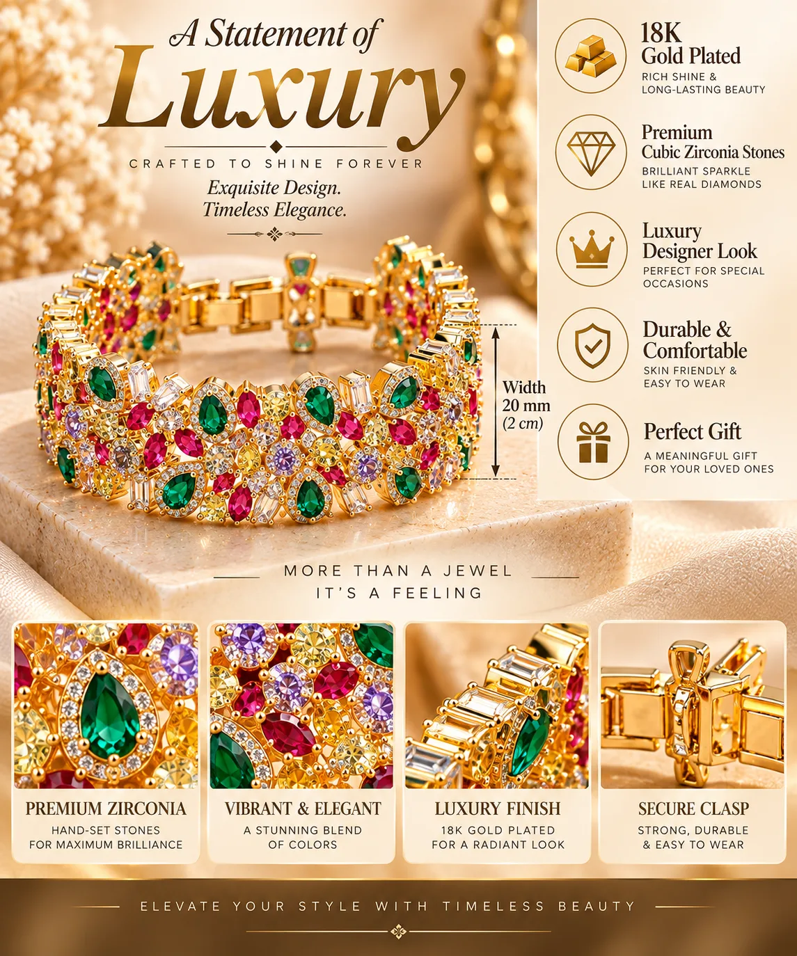 Royal Bloom 18K Gold Plated Zirconia Bracelet (4)