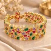 Elegant 18K Gold Plated Zirconia multicolour bracelet with green, pink and purple stones