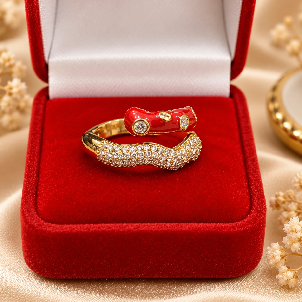 Ruby Glow Red Enamel Gold Tone Ring (2)