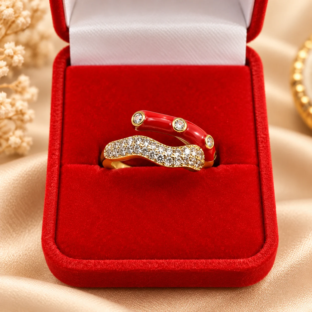 Ruby Glow Red Enamel Gold Tone Ring (3)