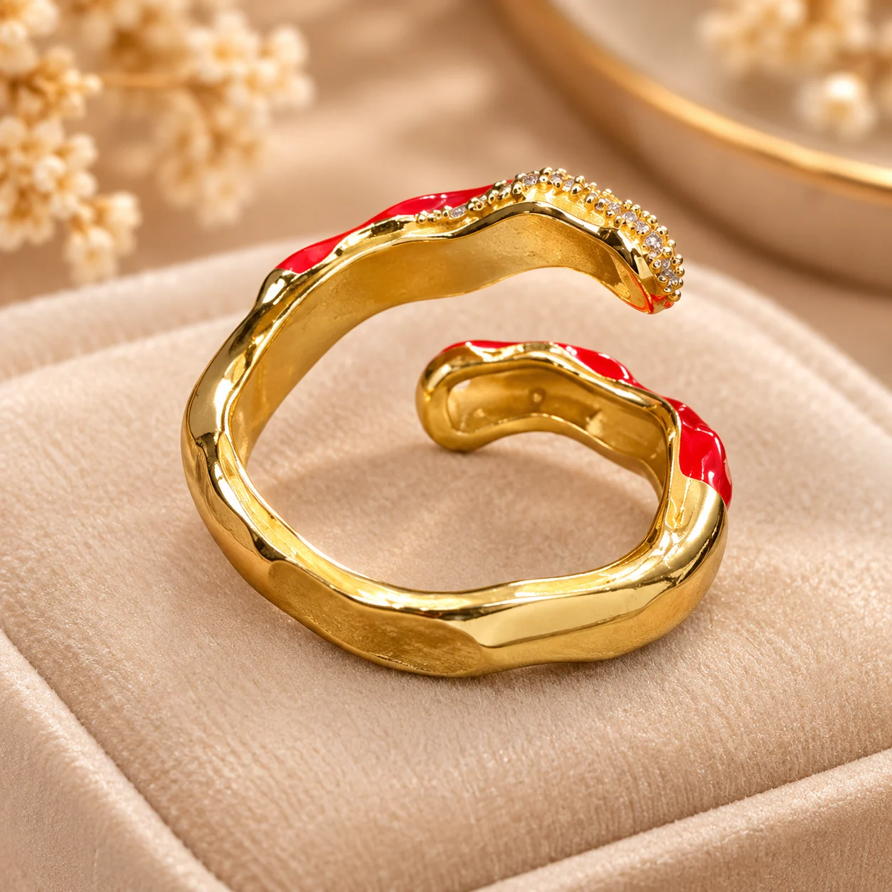 Ruby Glow Red Enamel Gold Tone Ring (4)