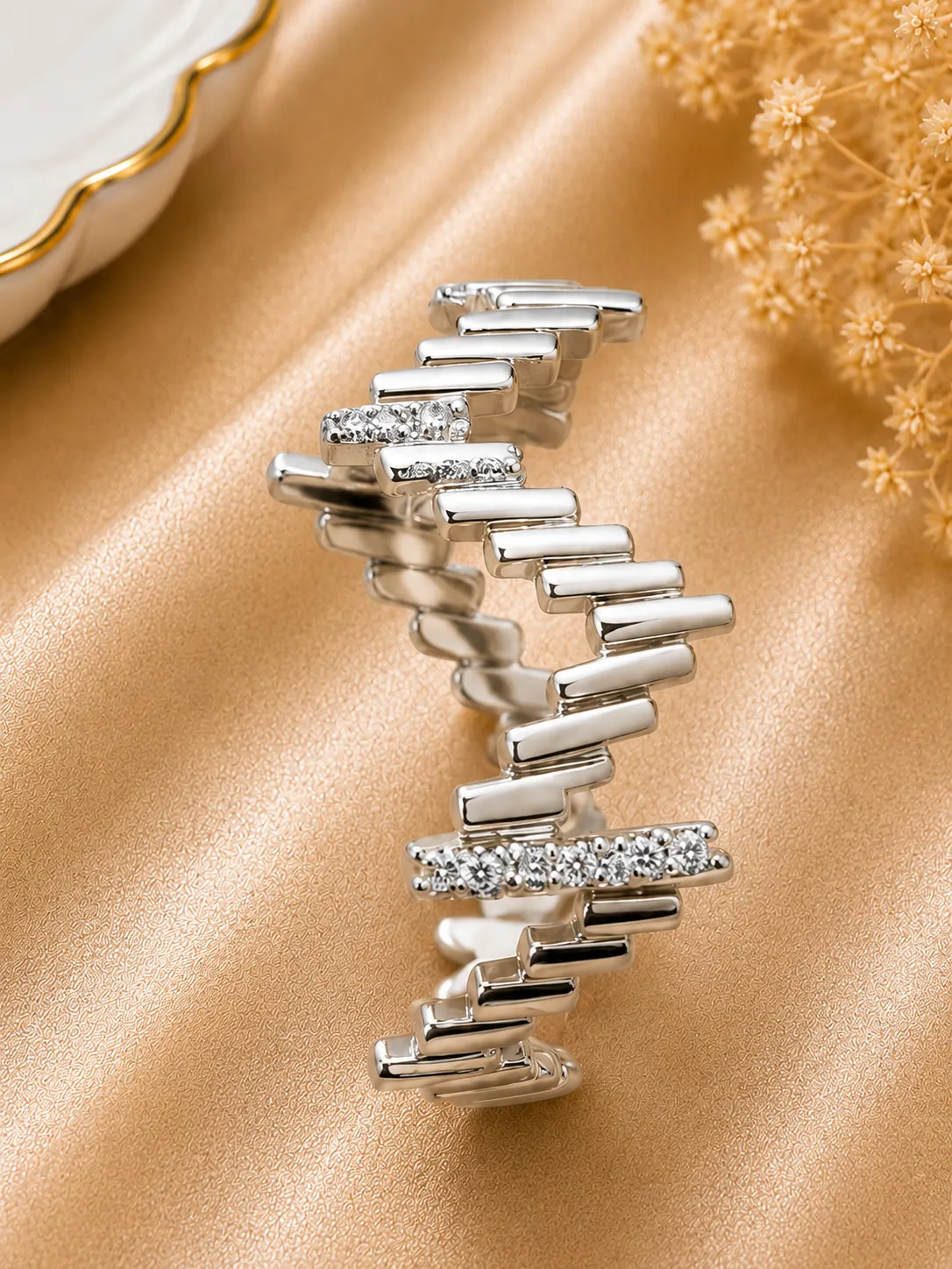 Silver Crystal Lightning Wave Ring (3)