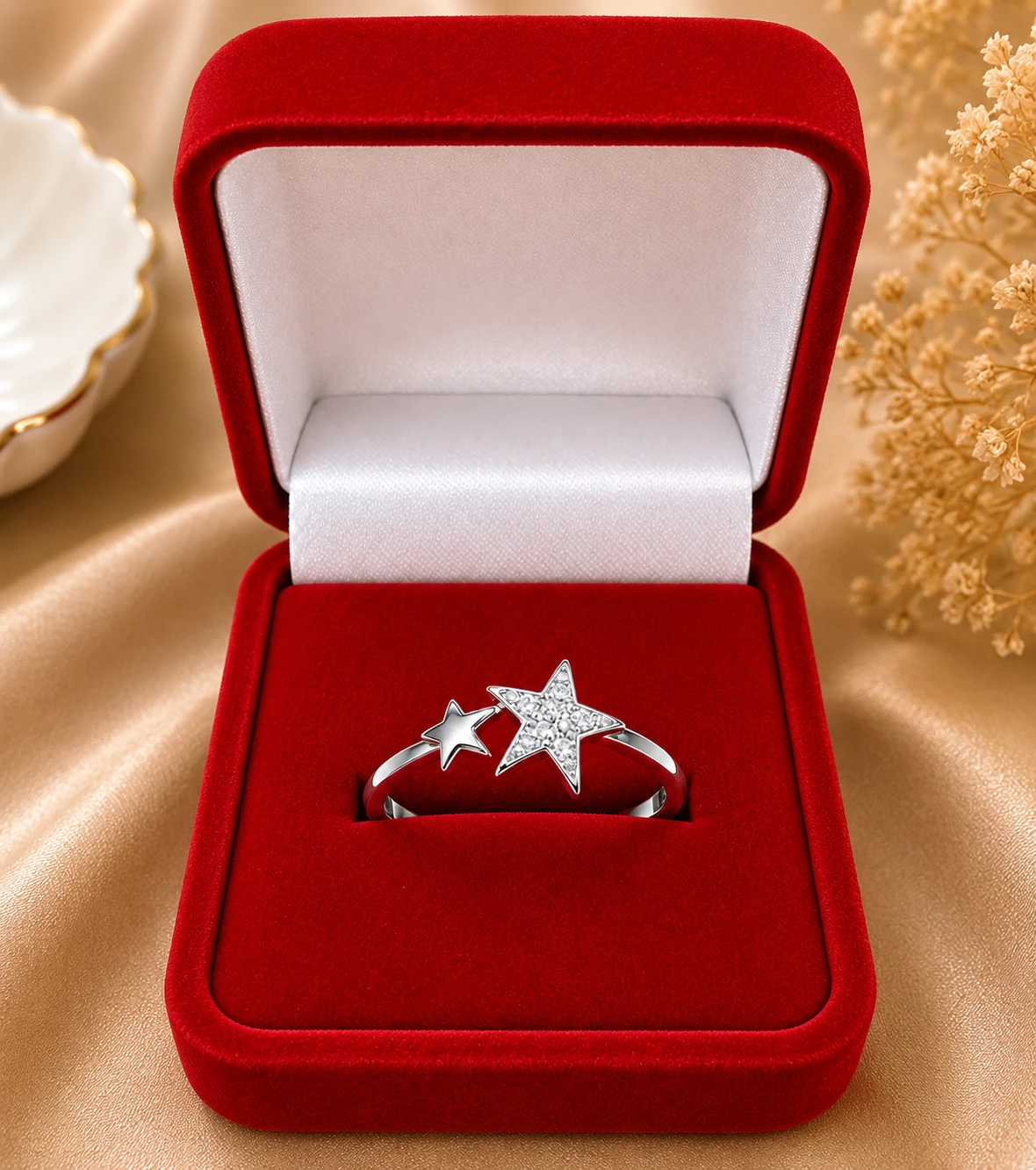 Silver Double Star Zirconia Imitation Ring (1)