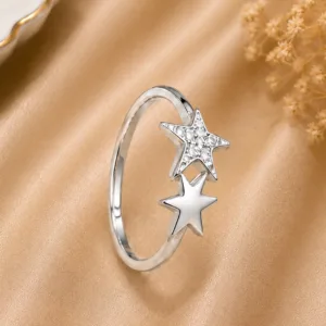 Xuping Silver Double Star Ring for Women with Sparkling Stones