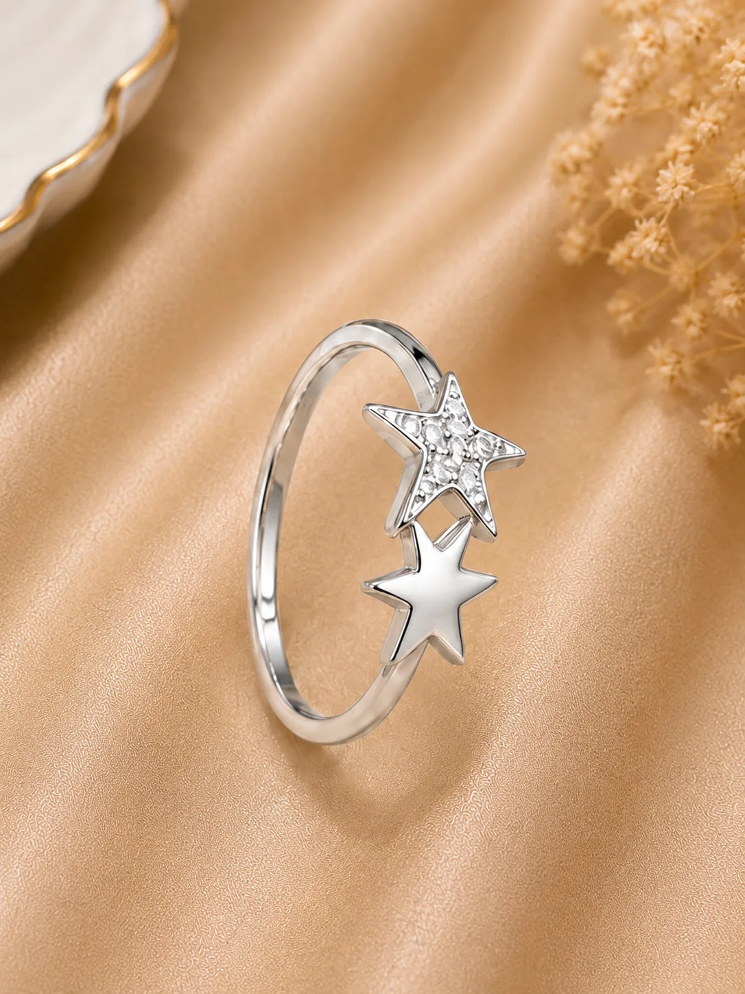 Silver Double Star Zirconia Imitation Ring (3)
