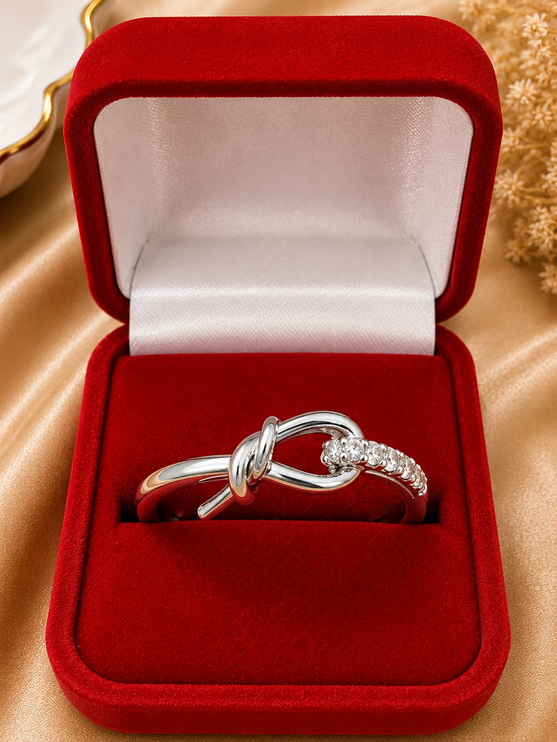 Silver Knot Zirconia Ring – Elegant Imitation Jewelry (1)